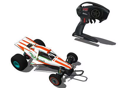 Electric Toy Racing Car With Remote Control Orange White Stripes And Large Wheels 3d model