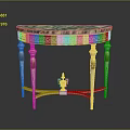 Elegant Decorative Table With Green Blue Marble Top And White Gold Legs