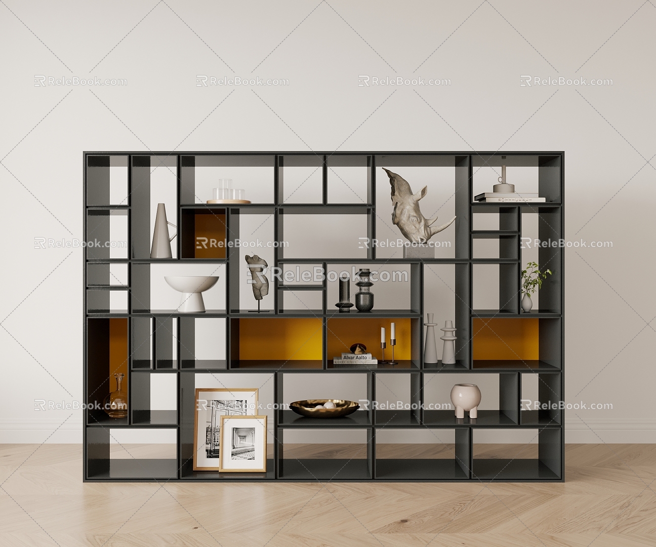 Fashion solid wood color contrast bookcase 3d model