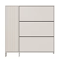 Beige Modern Functional Storage Cabinet With Ribbed Design Drawers And Open Compartment