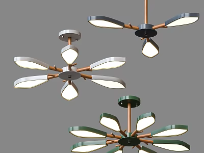 Modern Chandeliers with Leaf Shaped Shades and Metal Frames in Green Gray Black 3d model