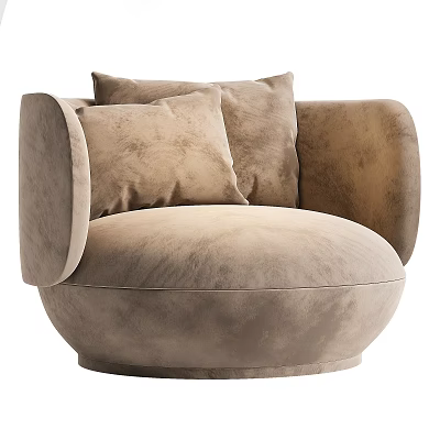 Modern Beige Velvet Single Sofa with Rounded Curved Armrests and Two Cushions 3d model