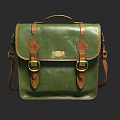 Green Leather Messenger Bag With Brown Accents And Adjustable Shoulder Strap
