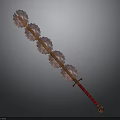 Traditional Ornate Weapon with Red Wrapped Handle Crystal Lotus Shaped Blades and Elegant Decorative Design