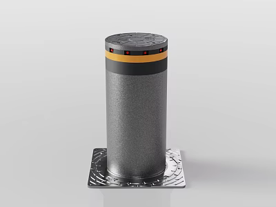Public Facility Bollard Gray Cylindrical Structure With Square Base Round Top And Orange Black Stripes 3d model