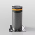 Public Facility Bollard Gray Cylindrical Structure With Square Base Round Top And Orange Black Stripes