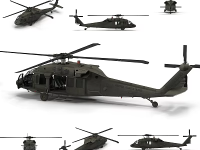 Military Utility Helicopter Display Featuring Various Angle Views And Design Details 3d model