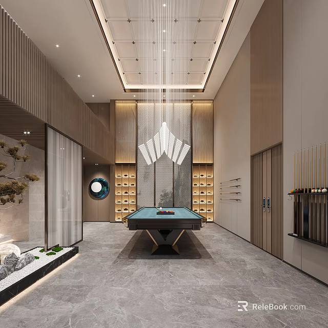 Modern Billiard Room Interior With Pool Table And Elegant Decor 3d model