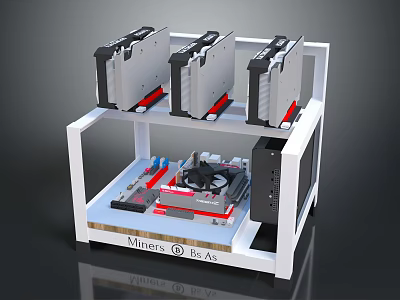 Minerva Bi Ao Multi GPU Mining Rig Frame With Cooling Fan And Circuit Board 3d model