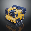 Stark Yellow Blue Tracked Combat Weapon With Multiple Barrels And Mechanical Cannon 3d model