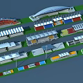 Modern Public Facilities Architecture With Colorful Roofs And Multiple Building Structures 3d model