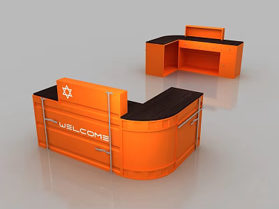 Modern Curved Orange Bar Counters Featuring Welcome Sign and Star Logo 3d model