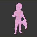 Cute Baby Standing Naked With Diaper Holding Cloth On Dark Background