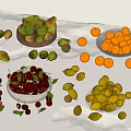 Assorted Fresh Fruits Including Cherries Pears And Apricots in Bowls And Plates On White Surface