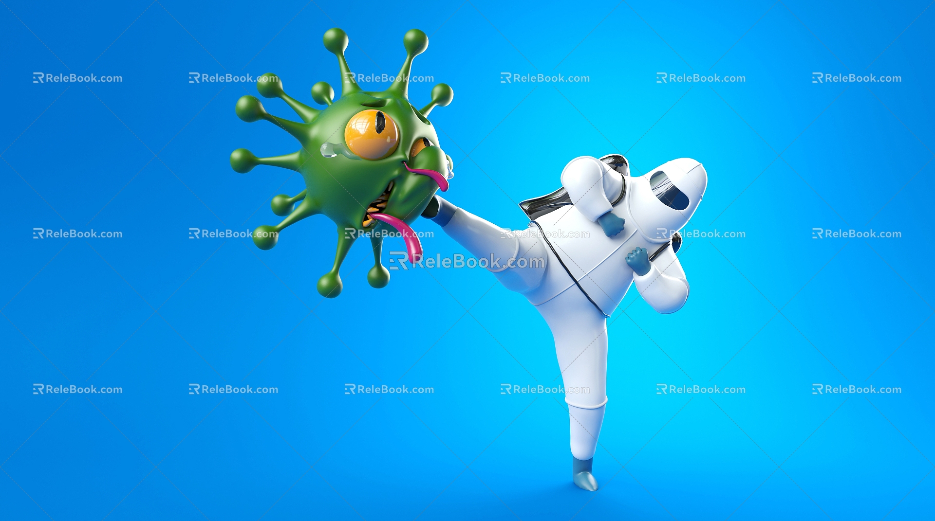 Modern game character white guard fight virus 3d model