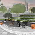 Modern Plaza Landscape Design With Open Space People Activities Trees And Water Features