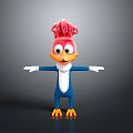 Cute 3D Cartoon Bird Character With Pink Head Yellow Beak Blue Body And White Belly