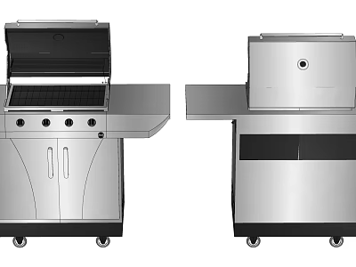 Stainless Steel Mobile Kitchen Grill With Countertop And Storage Cabinet 3d model