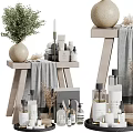 Washing And Daily Use Products On Wooden Stands With Decor