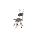 Modern Single Chair With Leather Seat Metal Frame Unique Backrest And Rolling Wheels Design