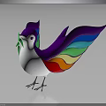 Colorful 3D Bird Figure With Purple Head White Body And Vibrant Rainbow Colored Wings
