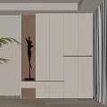 Modern Minimalist White Shoe Cabinet With Wooden Accent And Sculpture Plant Decor