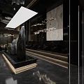Modern Black SPA Sauna Lounge Area With Sofa Chandelier Night View And Windows