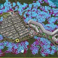 Aerial View Planning of Neatly Arranged Residential Houses With Large Curved Building and Greenery