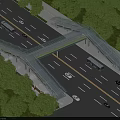 Modern Overpass Bridge Over Urban Road With Vehicles And Green Trees