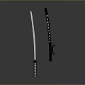 Traditional Japanese Katana Weapon With Unsheathed Blade Black Scabbard And Decorated Handle