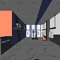 Modern Clothing Store Interior with Orange Blue Walls Marble Floor Mannequins and Clothes Racks