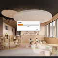 Bright Kindergarten Indoor Play Area With Kids Round Tables Bookshelves City Silhouette Wall And Windows