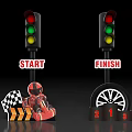 Two Traffic Lights With Start Finish Signs Race Car Driver Checkered Flag Wheel And Numbers