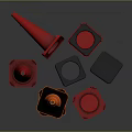 Orange And Red Traffic Cones With Square Round Pads And Bases