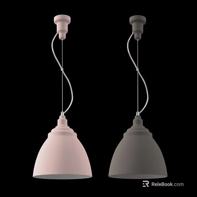 Modern Pink And Gray Pendant Lights With Curved Wires In Minimalist Design 3d model 