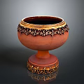 Handcrafted Traditional Ceramic Container With Golden Decorative Patterns On Rim And Base