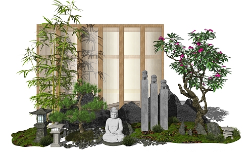 New Chinese style landscape sketch bamboo dry landscape 3d model