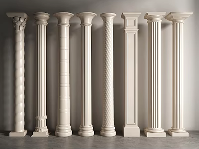 Various Roman Columns Showcasing Different Classical Designs And White Decorative Finish 3d model