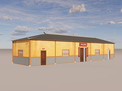 Ancient Traditional Building With Yellow Walls Black Roof And Wooden Doors 3d model