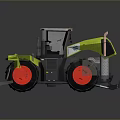 Modern Yellow And Gray Agricultural Tractor With Red Tires And Cab