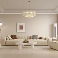 Modern Living Dining Room Interior With Beige Sofa Coffee Table Chandelier And Decorative Painting