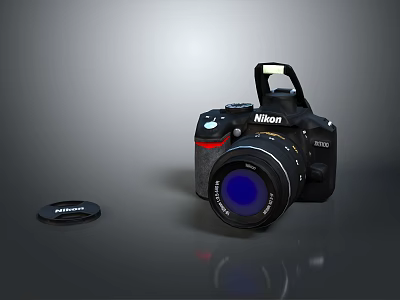 Nikon D7200 Digital Camera With Lens Cap On Dark Reflective Surface 3d model