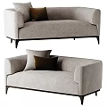 Modern Light Gray Fabric Two Seater Sofa With Dark Brown Pillows And Black Legs