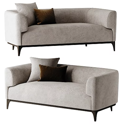 Modern Light Gray Fabric Two Seater Sofa With Dark Brown Pillows And Black Legs 3d model