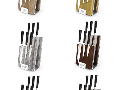 Modern Kitchen Knife Set With Wooden Block And Stainless Steel Blades 3d model