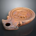 Intricate Terracotta Winged Horse Carving On Circular Ancient Vessel With Handle