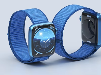 Two Blue Strap Smartwatches With Front And Back Dial Showing Time 3d model