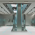 Modern Clothing Store Interior With Glass Display Columns And Lighting Fixtures