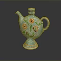 Decorative Blue Ceramic Pitcher With Colorful Floral Patterns Spout And Handle