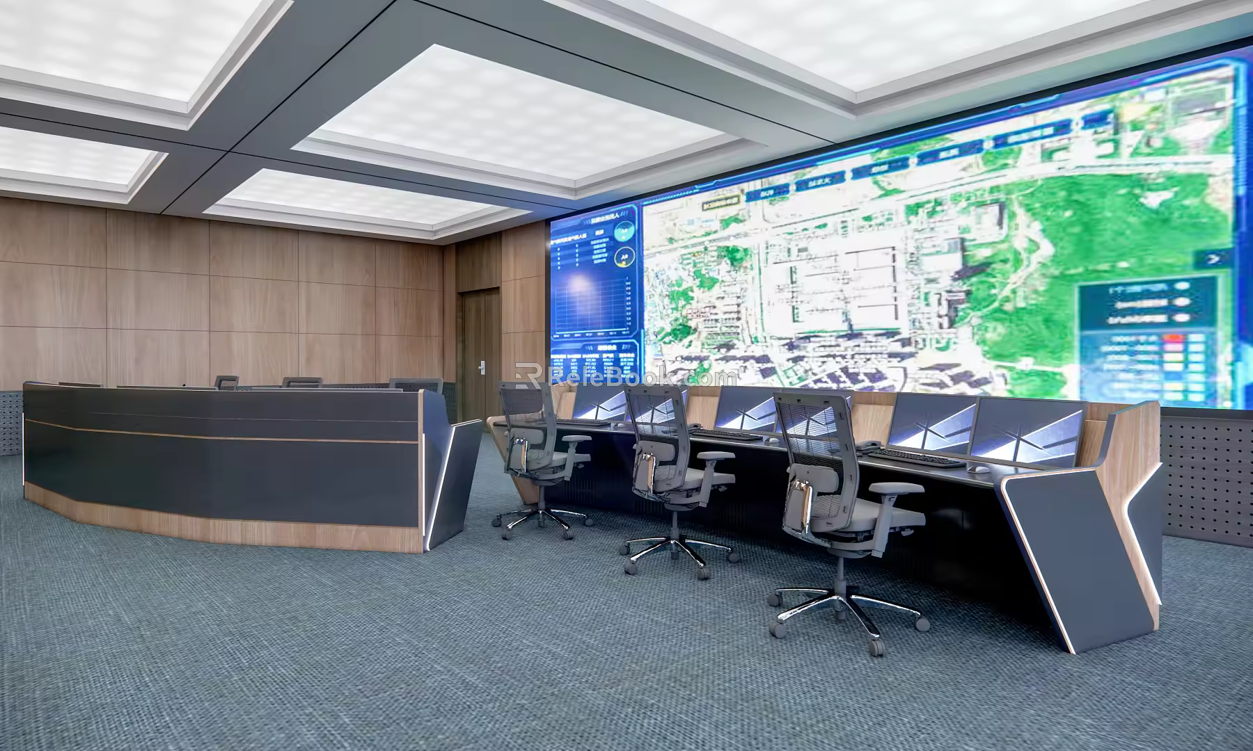 Modern monitoring room, monitoring center, command center, command table 3d model